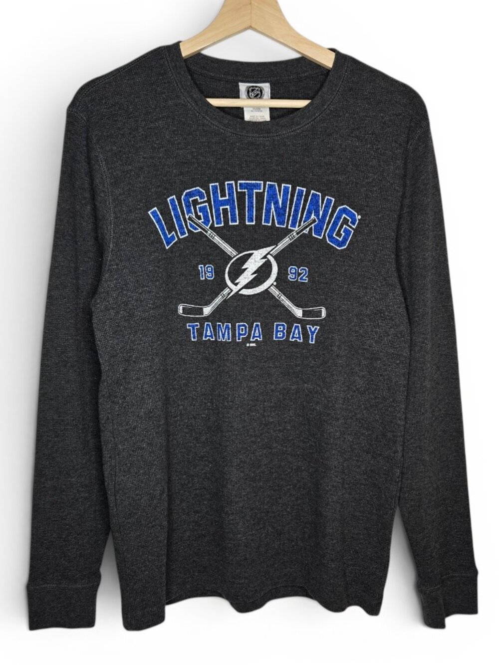 NHL Tampa Bay Lightning Waffle Knit Long Sleeve Thermal Sweatshirt Spell Out XL